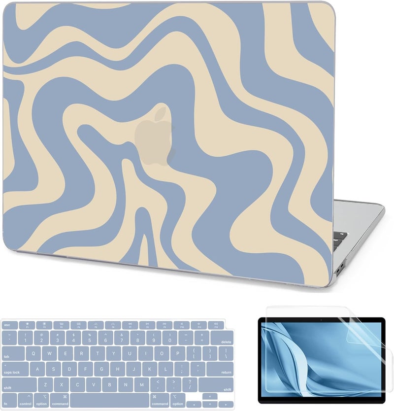 AKIT Compatible with MacBook Air 13 Inch Case 2022-2020 2019 2018 M1 A2337 A2179 A1932, Uniqu Pattern Laptop Hard Shell Case+Screen Protector+Keyboard Cover for MacBook Air 13.3 Inch 2020, Blue Wave - Image 1